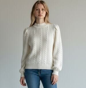 Frankie Shop Gestuz Rawang Turtleneck Sweater L Organic Cotton Cable Knit NWT